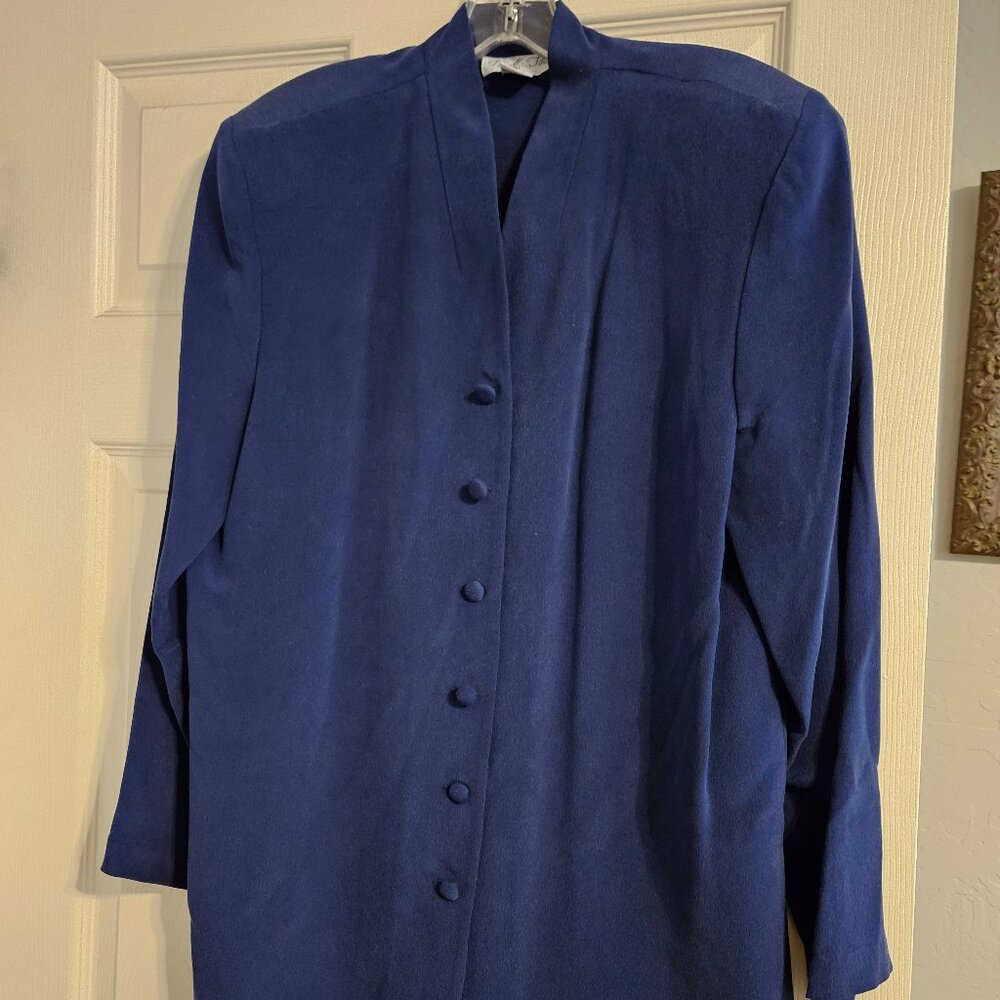 Pape'll Too 100% Silk Navy Women's Skirt Suit